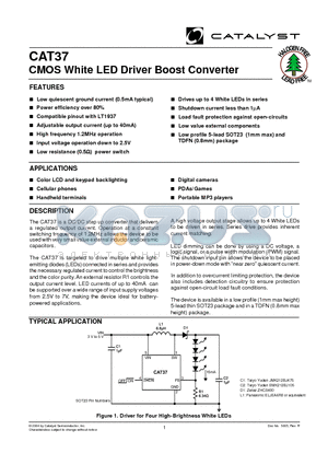 CAT37EKK-TE7 datasheet - CMOS White LED Driver Boost Converter