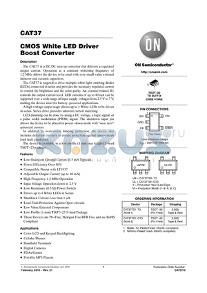 CAT37TDI-T3 datasheet - CMOS White LED Driver Boost Converter