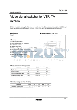 BA7615N datasheet - Video signal switcher for VTR, TV