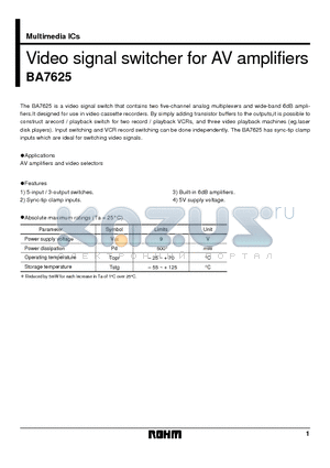 BA7625 datasheet - Video signal switcher for AV amplifiers