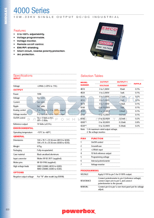 4010 datasheet - 10W - 33KV SINGLEOUTPUT DC / DC INDUSTRIAL