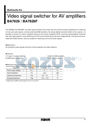 BA7626F datasheet - Video signal switcher for AV amplifiers