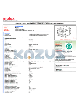 0440500005 datasheet - Modular Jack, Right Angle, Low Profile, 8/8