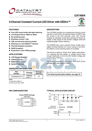 CAT4004VP2-T3 datasheet - 4-Channel Constant Current LED Driver with EZDi TM