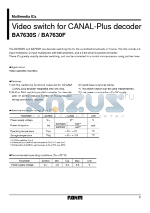 BA7630S datasheet - Video switch for CANAL-Plus decoder