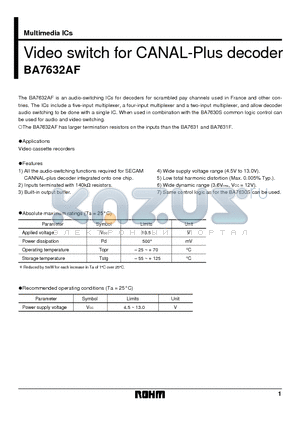 BA7632AF datasheet - Video switch for CANAL-Plus decoder