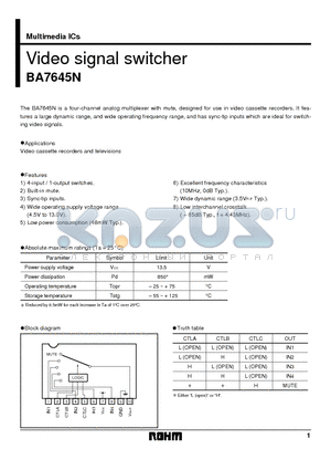 BA7645 datasheet - Video signal switcher