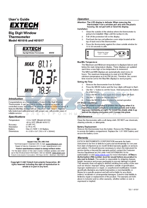 401016 datasheet - Big Digit Window Thermometer