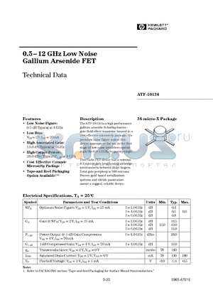 ATF-10136-STR datasheet - 0.5-12 GHz Low Noise Gallium Arsenide FET