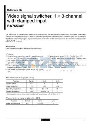 BA7653AF datasheet - Video signal switcher, 1 x 3-channel with clamped-input