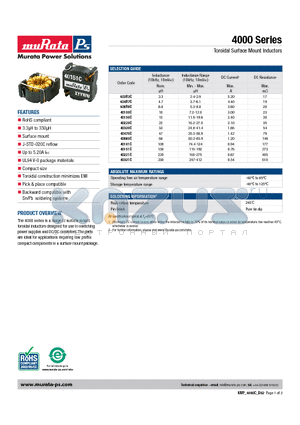 40150C datasheet - Toroidal Surface Mount Inductors