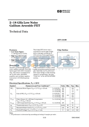 ATF-13100 datasheet - 2-18 GHz Low Noise Gallium Arsenide FET