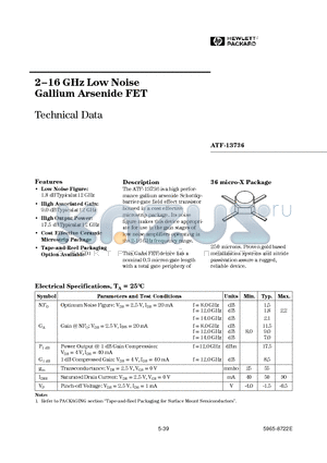 ATF-13736-STR datasheet - 2-16 GHz Low Noise Gallium Arsenide FET