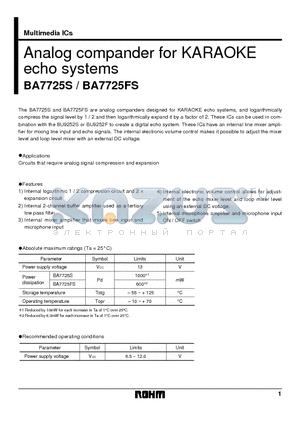 BA7725 datasheet - Analog compander for KARAOKE echo systems