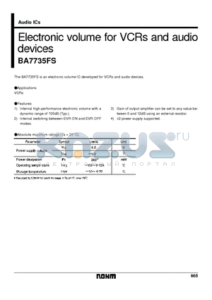 BA7735FS datasheet - Electronic volume for VCRs and audio devices