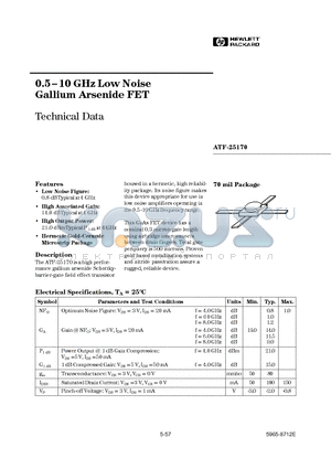 ATF-25170 datasheet - 0.5-10 GHz Low Noise Gallium Arsenide FET