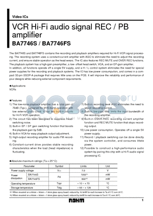 BA7746S datasheet - VCR Hi-Fi audio signal REC / PB amplifier