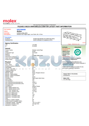 0441500009 datasheet - Modular Jack, Right Angle, Low Profile, 8/8, 4 Ports