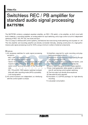 BA7757 datasheet - Switchless REC / PB amplifier for standard audio signal processing