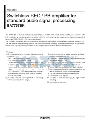 BA7757BK datasheet - Switchless REC / PB amplifier for standard audio signal processing