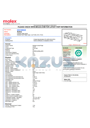 0441500034 datasheet - Modular Jack, Right Angle, Low Profile, 8/8, 4 Ports