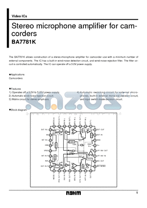 BA7781 datasheet - Stereo microphone amplifier for camcorders