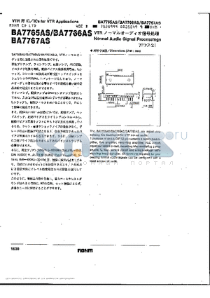 BA7765AS datasheet - NORMAL AUDIO SIGNAL PROCESSINGS