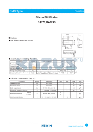 BA779 datasheet - Silicon PIN Diodes