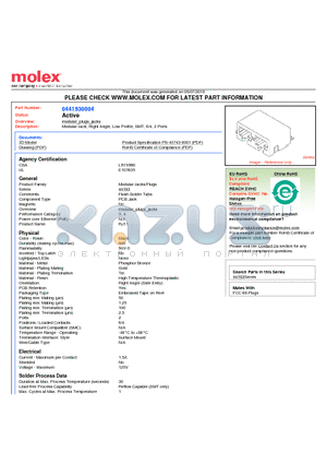 0441930004 datasheet - Modular Jack, Right Angle, Low Profile, SMT, 6/4, 2 Ports