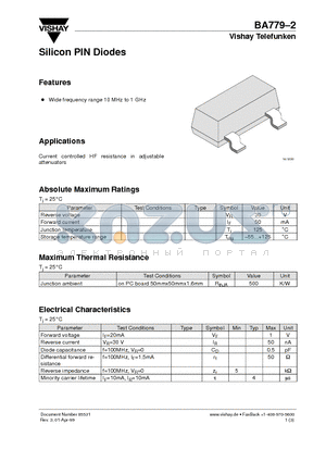 BA7792 datasheet - Silicon PIN Diodes