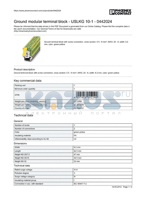 0442024 datasheet - Ground terminal block with screw connection, cross section