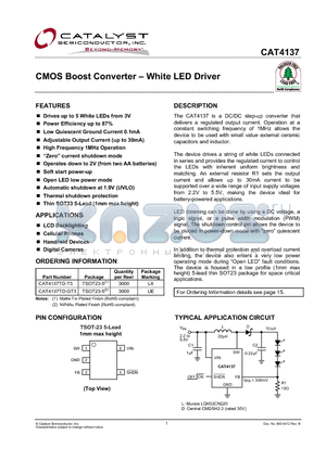CAT4137 datasheet - CMOS Boost Converter - White LED Driver