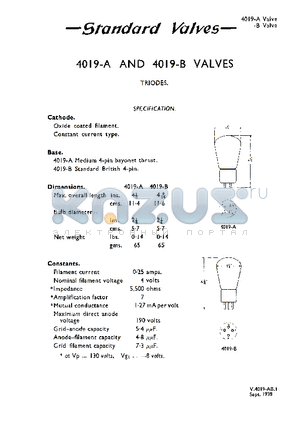 4019-A datasheet - VALVES TRIODES