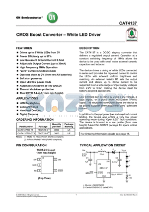 CAT4137TD-GT3 datasheet - CMOS Boost Converter - White LED Driver