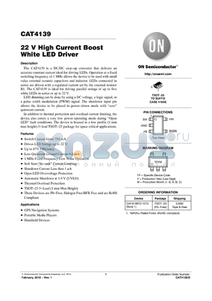 CAT4139TD-GT3 datasheet - 22 V High Current Boost White LED Driver