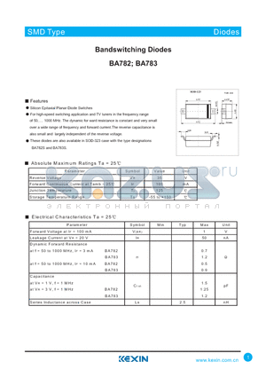 BA782 datasheet - Bandswitching Diodes