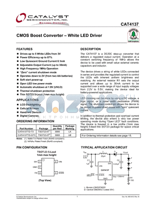 CAT4137TS datasheet - CMOS Boost Converter - White LED Driver