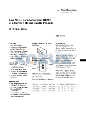 ATF-35143-TR2 datasheet - Low Noise Pseudomorphic HEMT in a Surface Mount Plastic Package