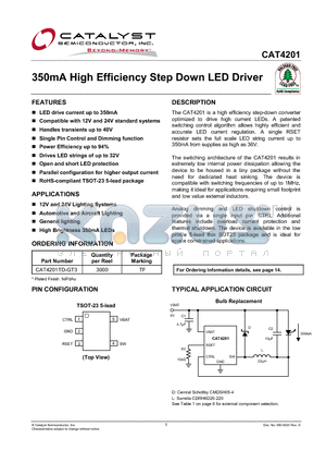 CAT4201 datasheet - 350mA High Efficiency Step Down LED Driver