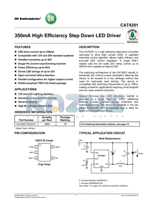 CAT4201TD-GT3 datasheet - 350mA High Efficiency Step Down LED Driver