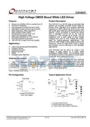 CAT4237 datasheet - High Voltage CMOS Boost White LED Driver