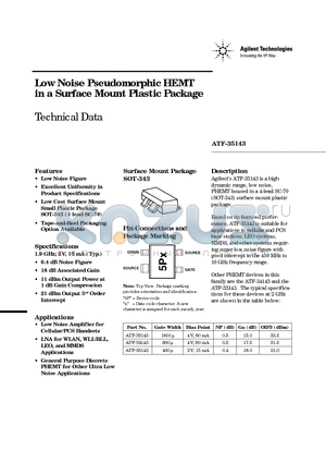 ATF-35143 datasheet - Low Noise Pseudomorphic HEMT in a Surface Mount Plastic Package