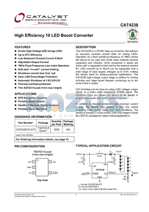 CAT4238 datasheet - High Efficiency 10 LED Boost Converter