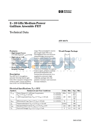 ATF-46171 datasheet - 2-10 GHz Medium Power Gallium Arsenide FET