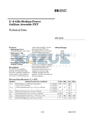 ATF-44101 datasheet - 2-8 GHz Medium Power Gallium Arsenide FET