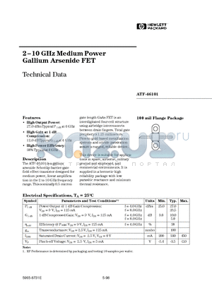 ATF-46101 datasheet - 2-10 GHz Medium Power Gallium Arsenide FET