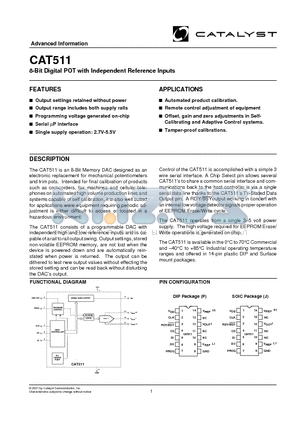 CAT511 datasheet - 8-Bit Digital POT with Independent Reference Inputs