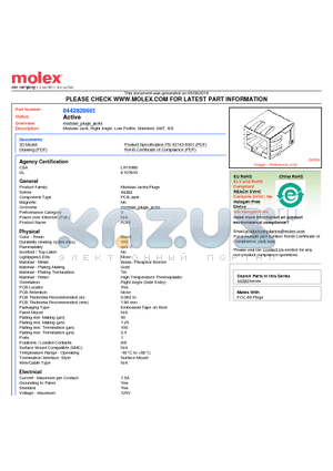 0442820001 datasheet - Modular Jack, Right Angle, Low Profile, Shielded, SMT, 8/8