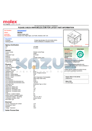 0442820007 datasheet - Modular Jack, Right Angle, Low Profile, Shielded, SMT, 8/8