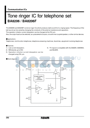 BA8206 datasheet - Tone ringer IC for telephone set